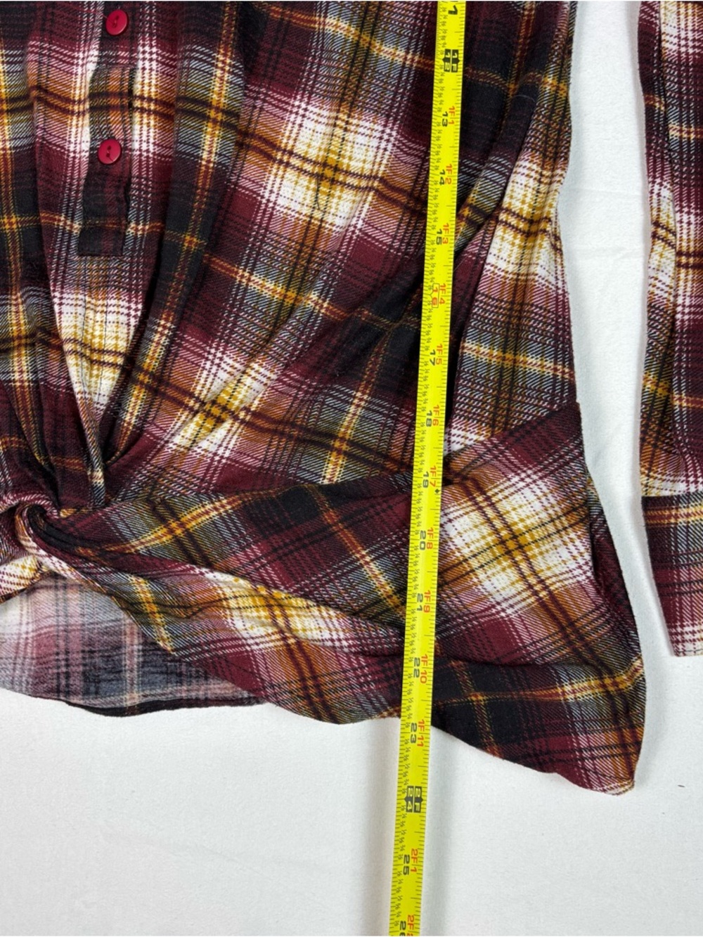 Love Potion Plaid Twist Front Shirt Women’s M Burgundy Long Sleeve Casual Top - Picture 5 of 8